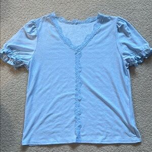 Light Blue Lace Trim Blouse